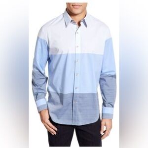 Robert Graham 3 Shades Of Blue Tailored Fit Color-block Sports Shirt Size XL